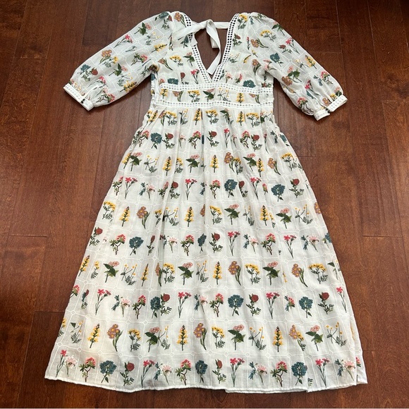 Anthropologie Carla Embroidered Floral Maxi Dress with Lace Trim, Size 16 - Picture 9 of 16